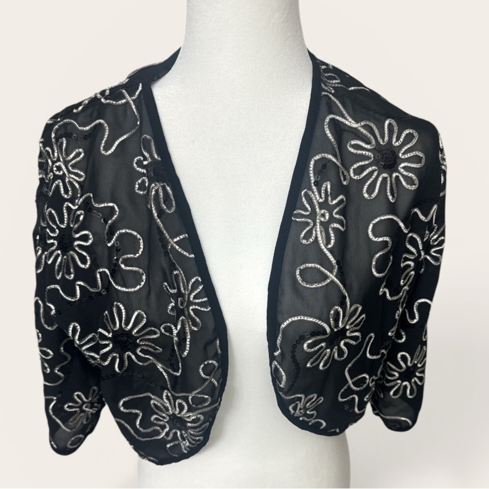 Vintage Black Sequin Crop Bolero Jacket-1998-2005 Era- Statement Y2K piece